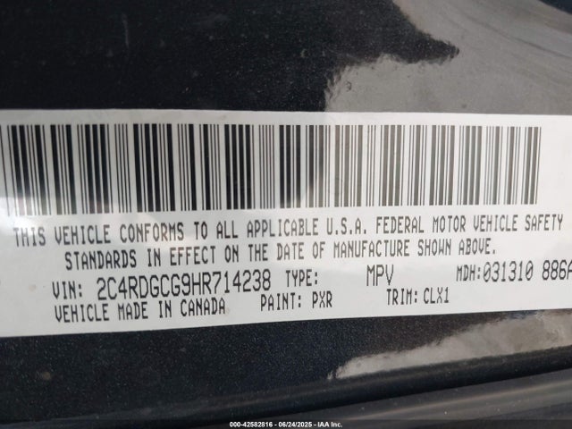 2017 Dodge Grand Caravan Sxt მანქანა იყიდება აუქციონზე, vin: 2C4RDGCG9HR714238, აუქციონის ნომერი: 42582816