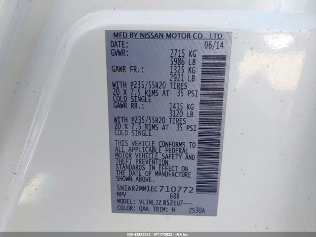 Nissan 2014 2014 5N1AR2MM1EC710772 Image 9