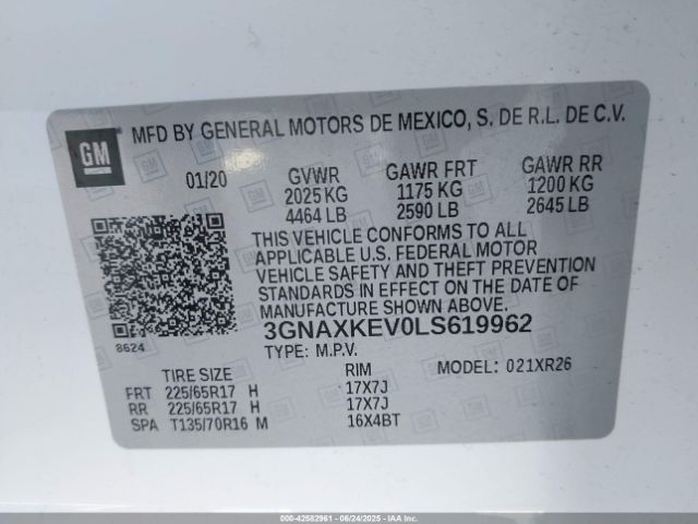 2020 CHEVROLET EQUINOX 3GNAXKEV0LS619962 Photo 8