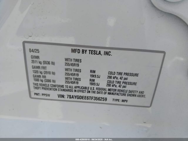 2026 TESLA MODEL Y 7SAYGDEE6TF356259 Photo 8