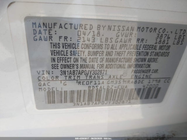Nissan SENTRA SV 2018 3N1AB7AP0JY302871 Image 9