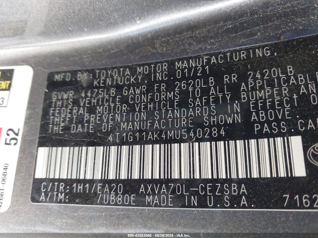 4T1G11AK4MU540284 Toyota a25a-fks
