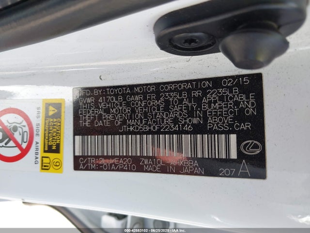 Lexus 2zr-fxe+3jm 2015 JTHKD5BH0F2234146 Image 9