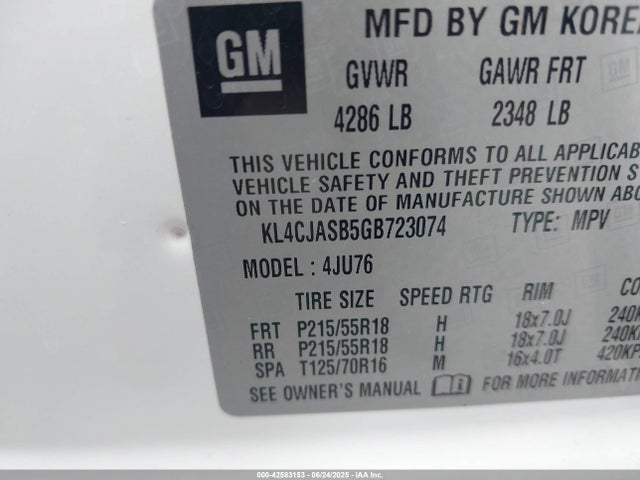 Buick luv - vvt, alum gme e85 max 2016 KL4CJASB5GB723074 Image 9