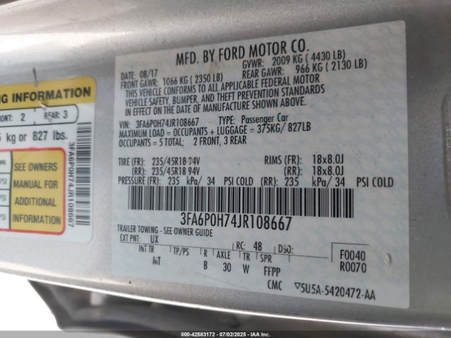 2018 FORD FUSION 3FA6P0H74JR108667 Photo 8