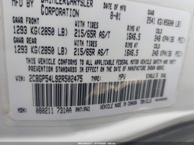 2002 CHRYSLER TOWN & COUNTRY 2C8GP54L92R502475 Photo 8