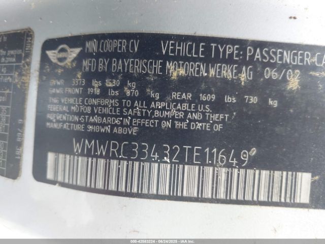 2002 MINI COOPER WMWRC33432TE11649 Photo 8