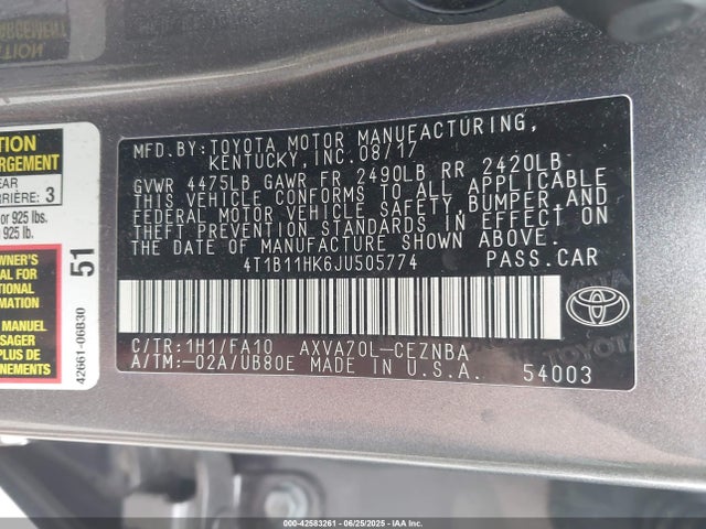 4T1B11HK6JU505774 Toyota a25a-fks