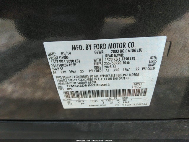 1FM5K8D81KGB02363 Ford 3.5l ti-vct