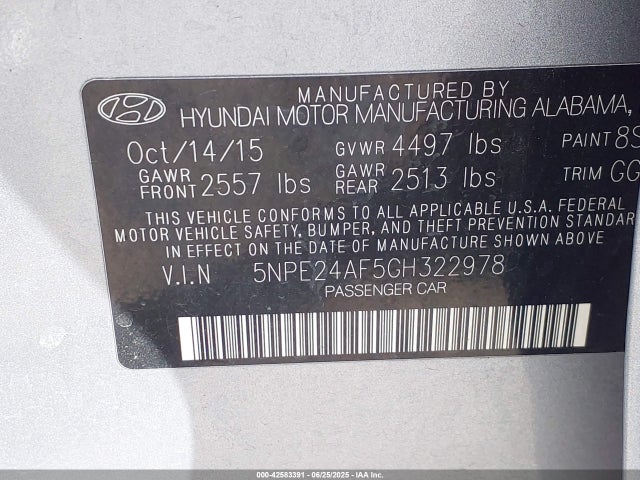 5NPE24AF5GH322978 Hyundai dohc gdi theta-ii