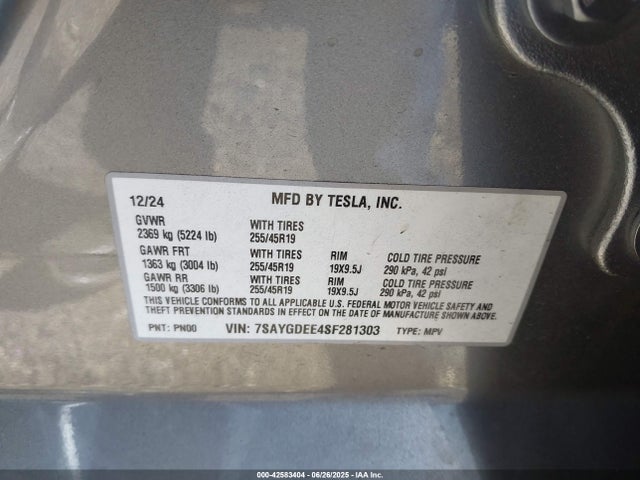 2025 TESLA MODEL Y 7SAYGDEE4SF281303 Photo 8