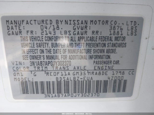 Nissan 2018 2018 3N1AB7AP0JY302370 Image 9