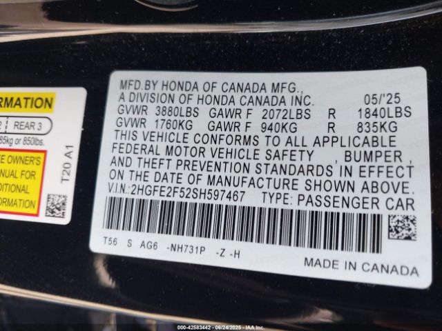 2HGFE2F52SH597467 Honda k20c9