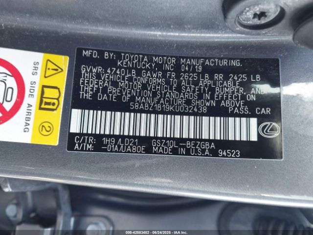 2019 LEXUS ES 350 58ABZ1B19KU032438 Photo 8