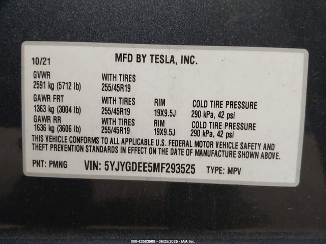 2021 TESLA MODEL Y 5YJYGDEE5MF293525 Photo 8