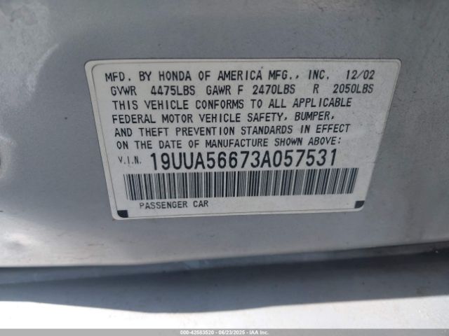 2003 ACURA TL 19UUA56673A057531 Photo 8