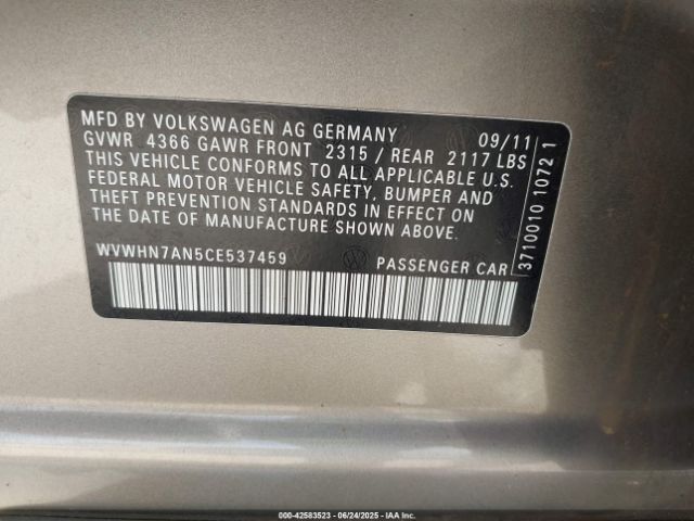 2012 VOLKSWAGEN CC WVWHN7AN5CE537459 Photo 8