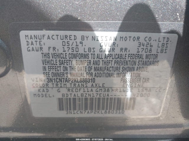 Nissan 2019 2019 3N1CN7AP2KL880310 Image 9