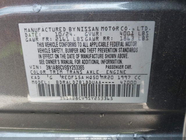 3N1AB8CV9SY253365 Nissan 2025