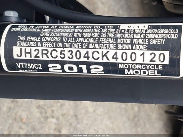 2012 HONDA VT750 JH2RC5304CK400120 Photo 9