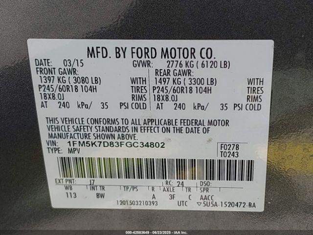 2015 FORD EXPLORER 1FM5K7D83FGC34802 Photo 8