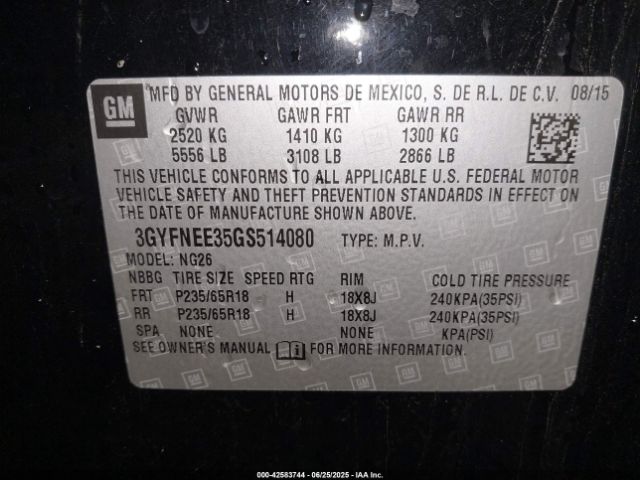 2016 CADILLAC SRX 3GYFNEE35GS514080 Photo 8