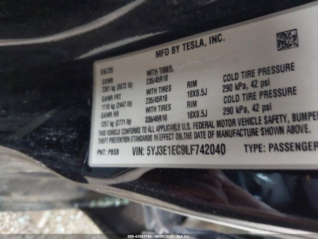2020 TESLA MODEL 3 5YJ3E1EC9LF742040 Photo 8