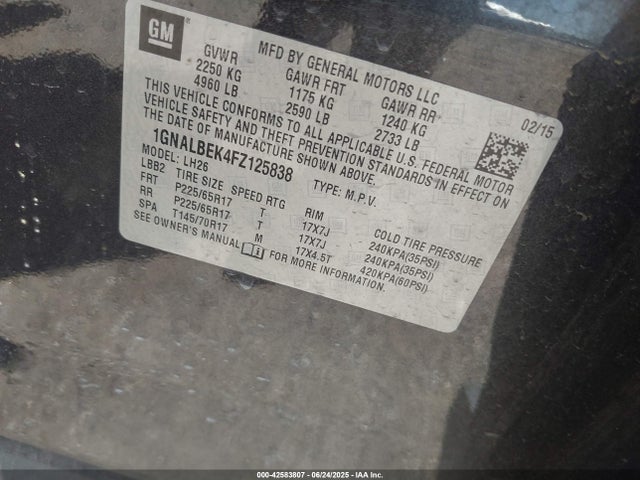 1GNALBEK4FZ125838 Chevrolet lea - flex fuel (gas/alc), aluminum, ho,