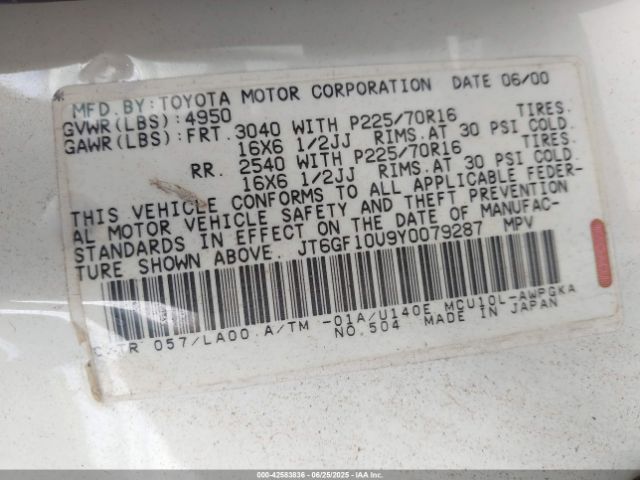 2000 LEXUS RX 300 JT6GF10U9Y0079287 Photo 8