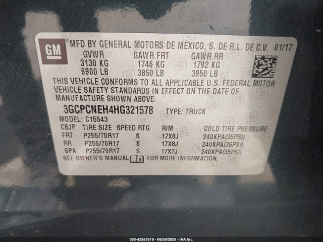 3GCPCNEH4HG321578 Chevrolet lv3 - gen 5, sidi, vvt: variable valve timing, e85 max, alum