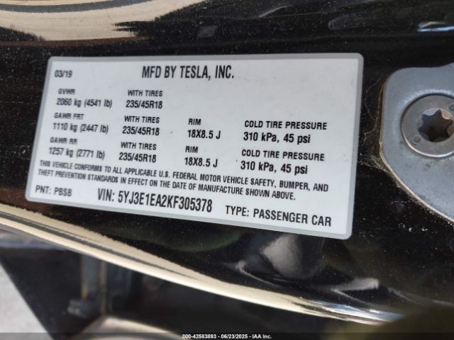 2019 TESLA MODEL 3 5YJ3E1EA2KF305378 Photo 8