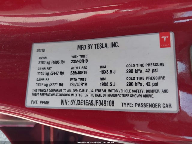 2018 TESLA MODEL 3 5YJ3E1EA9JF049108 Photo 8