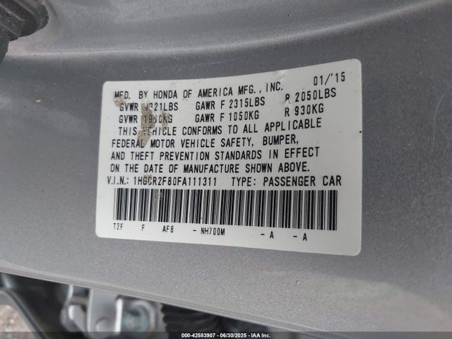 Honda k24w1 2015 1HGCR2F80FA111311 Image 9