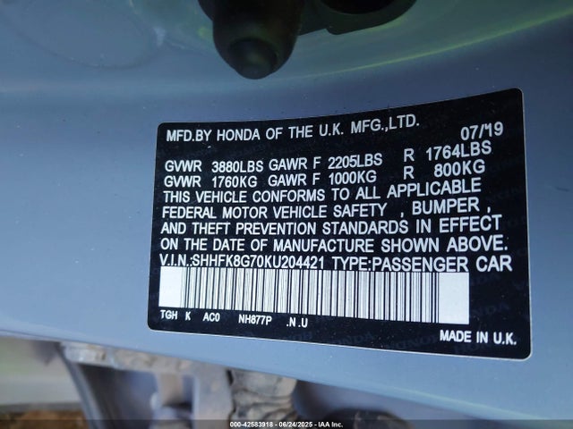 SHHFK8G70KU204421 Honda k20c1