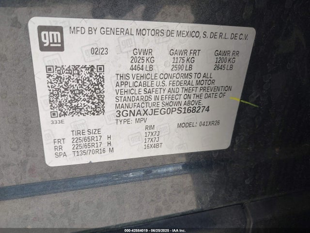 3GNAXJEG0PS168274 Chevrolet lsd