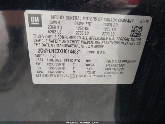 2GKFLNE3XH6144681 GMC lfx - sidi: spark ignited direct injection, vvt: variable valve timing, e85 max, alum
