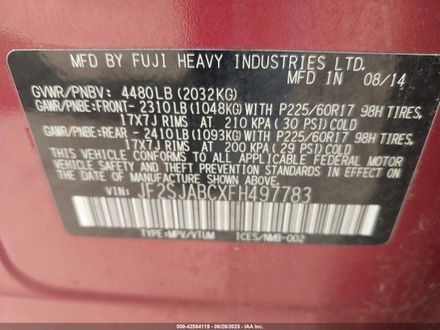 JF2SJABCXFH497783 Subaru 2.5na u5