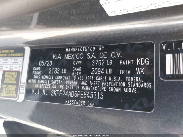 3KPF24AD6PE645315 KIA mpi nu