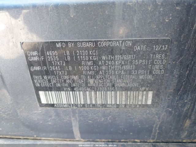 2018 SUBARU OUTBACK 4S4BSACC3J3281561 Photo 8