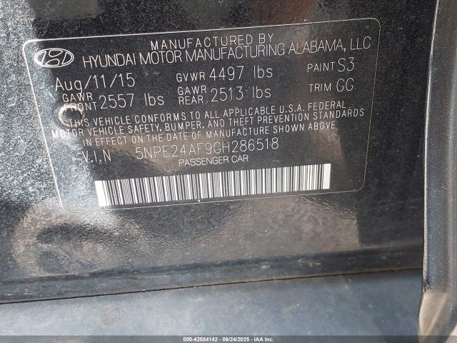 5NPE24AF9GH286518 Hyundai dohc gdi theta-ii
