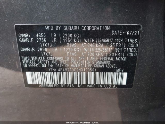 2022 SUBARU OUTBACK 4S4BTADC2N3119504 Photo 8