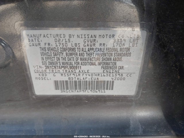 Nissan Versa 1.6 S 2015 3N1CN7AP9FL906911 Image 9