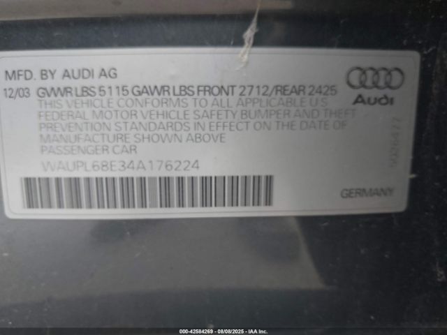 2004 AUDI S4 WAUPL68E34A176224 Photo 8