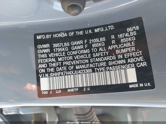 SHHFK7H4XJU423366 Honda l15ba