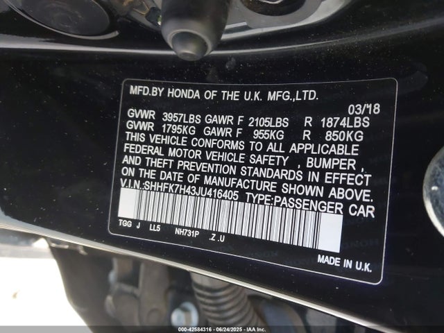 SHHFK7H43JU416405 Honda l15ba