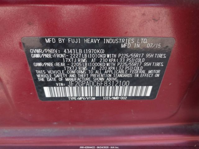 JF2GPADC6F8312100 Subaru 2.0l naturally aapirated