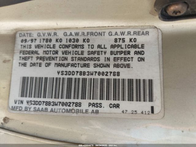 1998 SAAB 900 YS3DD78B3W7002788 Photo 8