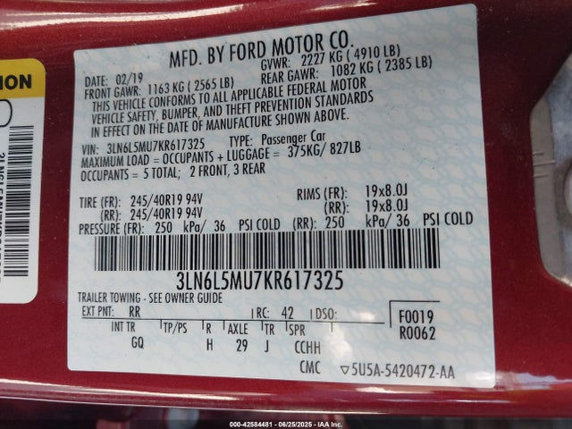 3LN6L5MU7KR617325 Lincoln 2.0l 4v atk