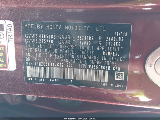 JHMZC5F31JC021502 Honda leb3(h4)
