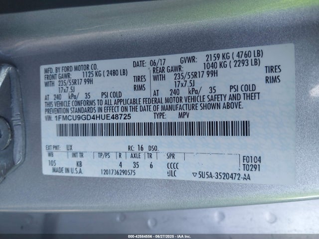 1FMCU9GD4HUE48725 Ford gtdi sigma w/premium fuel